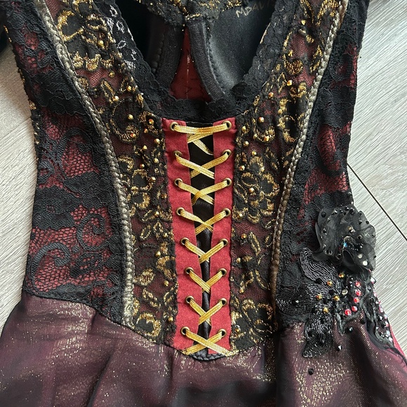 Red, Black and Gold Spanish/Tango Style Figure Skating Dress - Picture 6 of 6